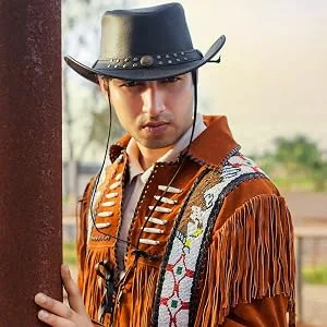 HADZAM Outback hat Shapeable into Leather Cowboy Hat Durable Leather Hats for Men | Western hat | Western Hats for Men X-Large Red - Black Leather Cowboy Hat