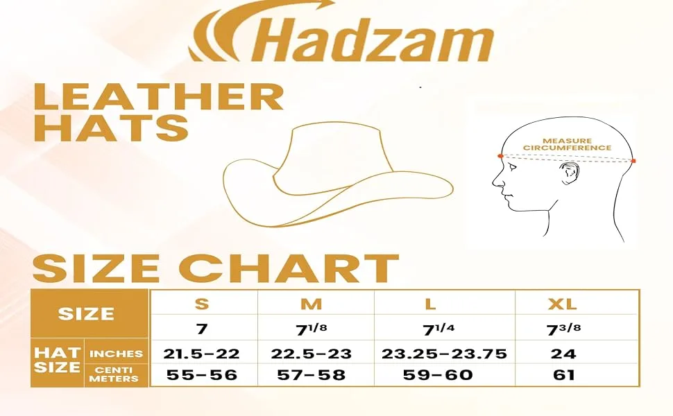 HADZAM Outback hat Shapeable into Leather Cowboy Hat Durable Leather Hats for Men | Western hat | Western Hats for Men X-Large Red - Size Chart