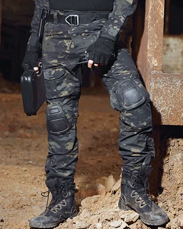 HANWILD Combat Pants Tactical Pant with Knee Pads Multicam Rip-Stop Trousers Airsoft Hunting Pants Black Small - combat pant