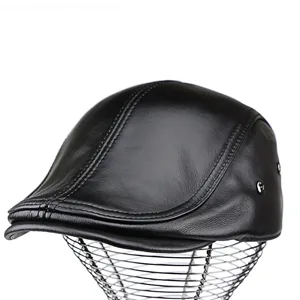 Icehao Men's Genuine Leather Newsboy Beret Hat | Adjustable Ivy