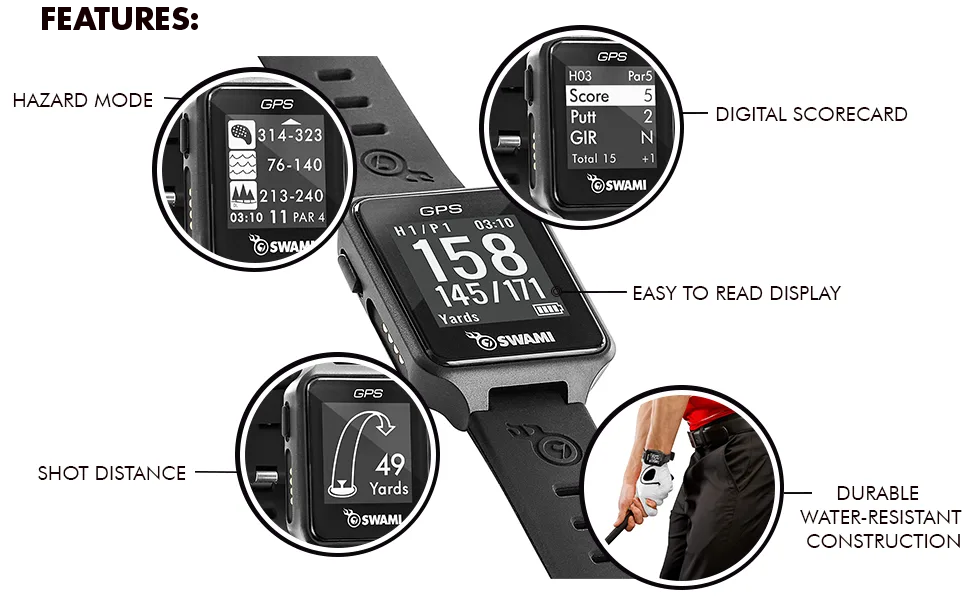 IZZO Golf Swami Golf GPS Watch - Izzo golf gps watch features