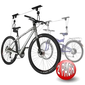 Bike Hanger  Overhead Hoist Pulley System with 100lb Capacity for Bicycles or Ladders  Secure Garage Ceiling Storage by Rad Cycle 2-pack - product information 1