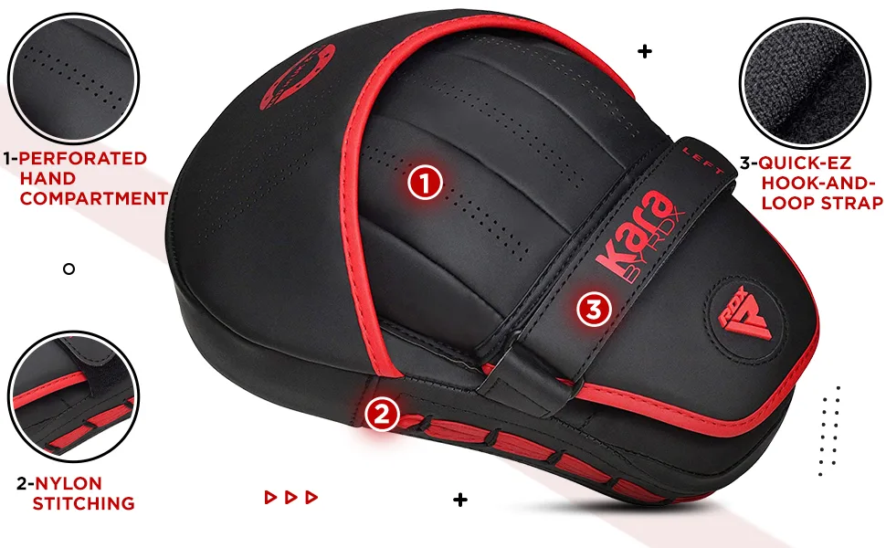 RDX Boxing Pads Curved Focus Mitts, Maya Hide Leather Kara Hook and jab Training Pads, Adjustable Strap Ventilated, MMA Muay Thai Kickboxing Coaching Martial Arts Punching Hand Target Strike Shield Black - RDX Boxing Pads Curved Focus Mitts