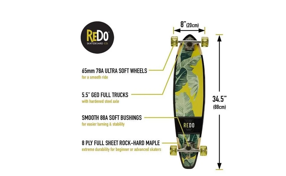 ReDo Skateboard Co. Kids 8" San Diego Palms Cruiser Complete Skateboard, Multicolor - product information 2