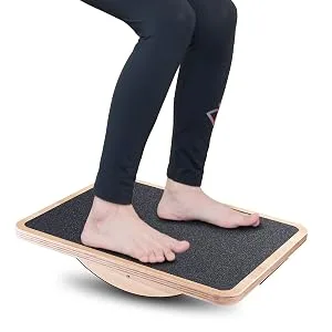 StrongTek Professional Wooden Balance Board, Rocker Board, Wood Standing Desk Accessory, Balancing Board for Under Desk, Anti Slip Roller, Core Strength, Stability, Office Wobble Boards Basic - exercise