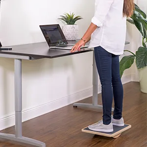 StrongTek Professional Wooden Balance Board, Rocker Board, Wood Standing Desk Accessory, Balancing Board for Under Desk, Anti Slip Roller, Core Strength, Stability, Office Wobble Boards Basic - under desk footrest