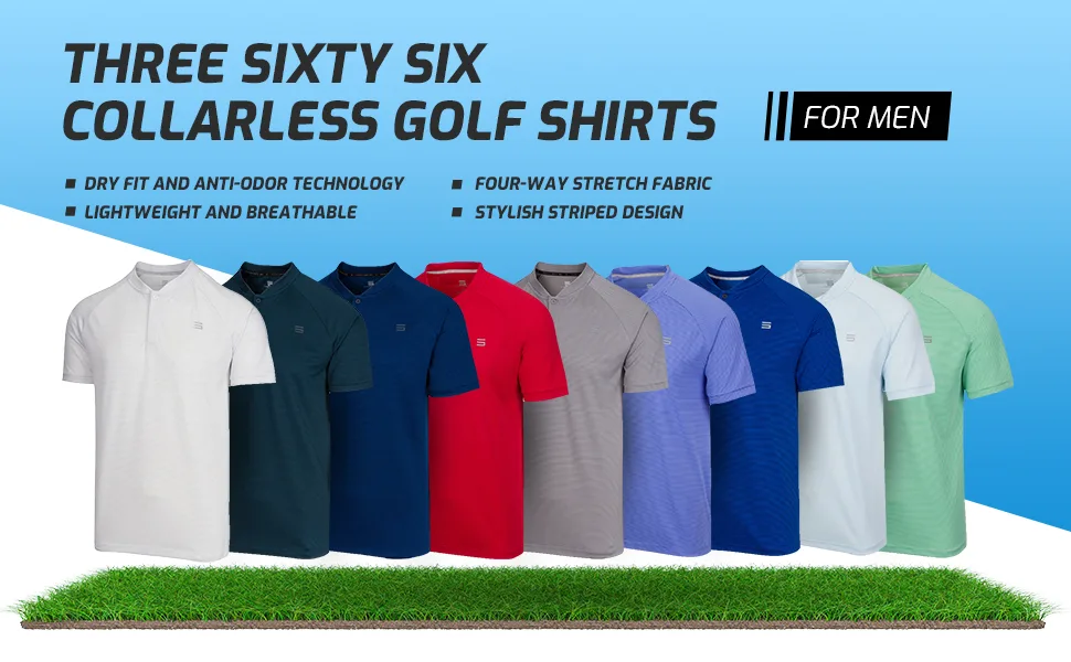 Three Sixty Six Collarless Golf Shirts for Men - Mens Casual Dry Fit Short Sleeve Polo, Lightweight and Breathable Small Mint - Coloways