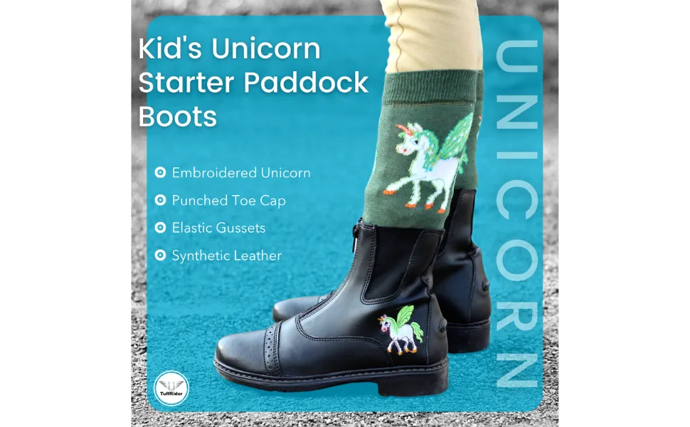 TuffRider Children's Unicorn Front Zip Paddock Boots - Black - 3 CH - 30127