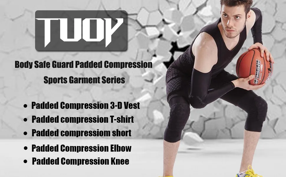 TUOY Padded Compression Shorts 5-Pads Football Girdle Hip Thigh Protector Adult Sizes Medium Black - product information 1