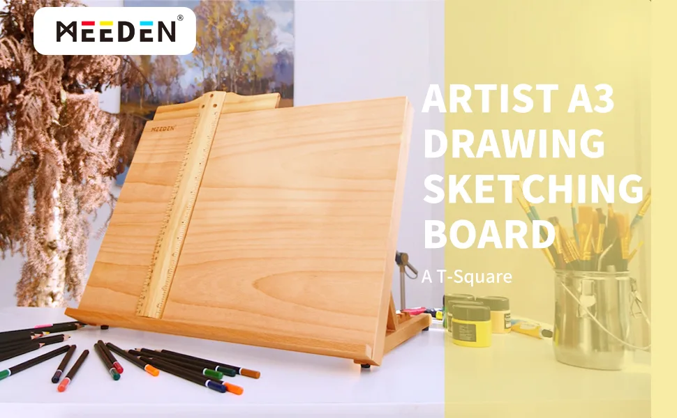 Portable & Adjustable Wood Sketching Board - ATWORTH Wood Desktop Easel Tabletop Easel, 18" x 14" - product information 1