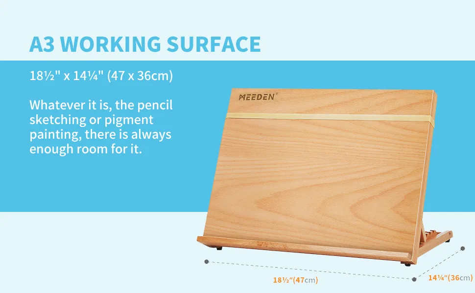 Portable & Adjustable Wood Sketching Board - ATWORTH Wood Desktop Easel Tabletop Easel, 18" x 14" - product information 2