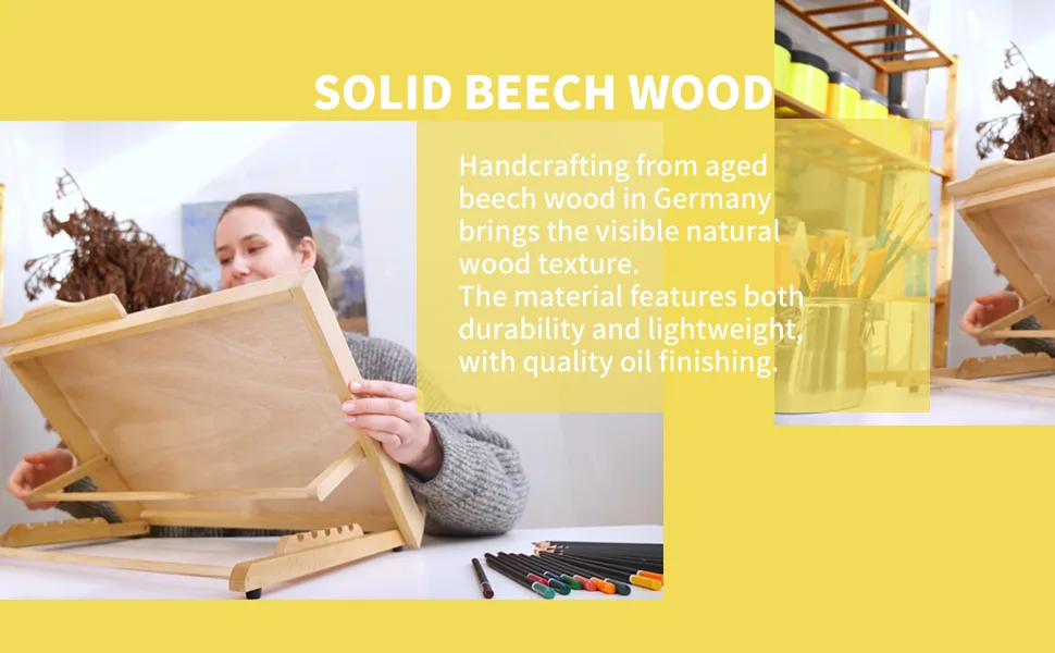 Portable & Adjustable Wood Sketching Board - ATWORTH Wood Desktop Easel Tabletop Easel, 18" x 14" - product information 3