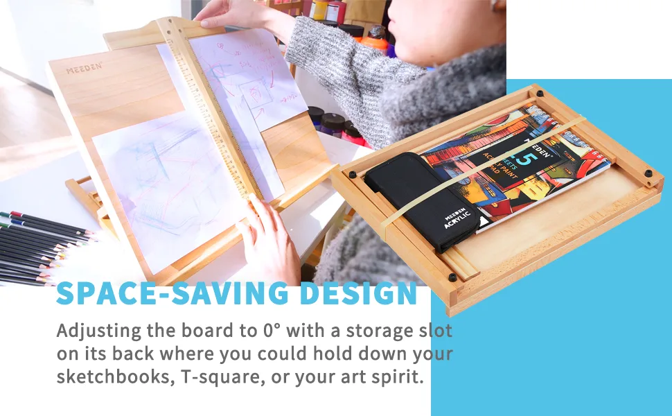 Portable & Adjustable Wood Sketching Board - ATWORTH Wood Desktop Easel Tabletop Easel, 18" x 14" - product information 5