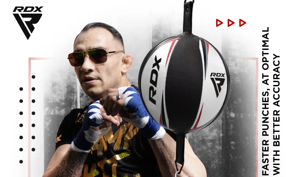 RDX Double End Bag Cow Hide Leather Heavy Hanging Boxing Adjustable Speed Punching Dodge Ball MMA, Kickboxing, Muay Thai, Training, Hitting, Workout Floor to Ceiling Rope - RDX Double End Bag Cow Hide Leather