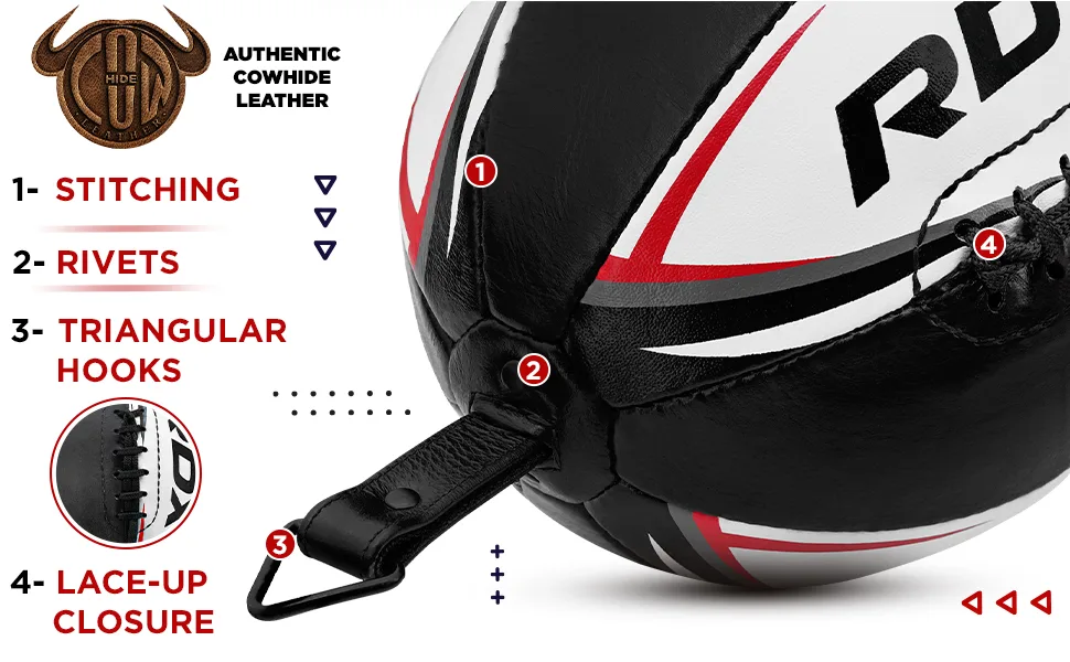 RDX Double End Bag Cow Hide Leather Heavy Hanging Boxing Adjustable Speed Punching Dodge Ball MMA, Kickboxing, Muay Thai, Training, Hitting, Workout Floor to Ceiling Rope - RDX Double End Bag Cow Hide Leather