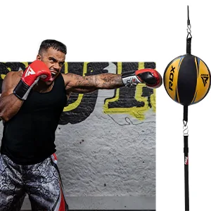 RDX Double End Bag Cow Hide Leather Heavy Hanging Boxing Adjustable Speed Punching Dodge Ball MMA, Kickboxing, Muay Thai, Training, Hitting, Workout Floor to Ceiling Rope - RDX Double End Bag Cow Hide Leather