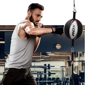 RDX Double End Bag Cow Hide Leather Heavy Hanging Boxing Adjustable Speed Punching Dodge Ball MMA, Kickboxing, Muay Thai, Training, Hitting, Workout Floor to Ceiling Rope - RDX Double End Bag Cow Hide Leather