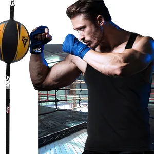 RDX Double End Bag Cow Hide Leather Heavy Hanging Boxing Adjustable Speed Punching Dodge Ball MMA, Kickboxing, Muay Thai, Training, Hitting, Workout Floor to Ceiling Rope - RDX Double End Bag Cow Hide Leather