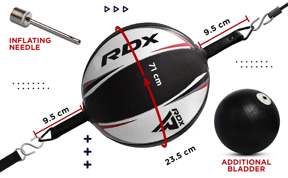 RDX Double End Bag Cow Hide Leather Heavy Hanging Boxing Adjustable Speed Punching Dodge Ball MMA, Kickboxing, Muay Thai, Training, Hitting, Workout Floor to Ceiling Rope - RDX Double End Bag Cow Hide Leather