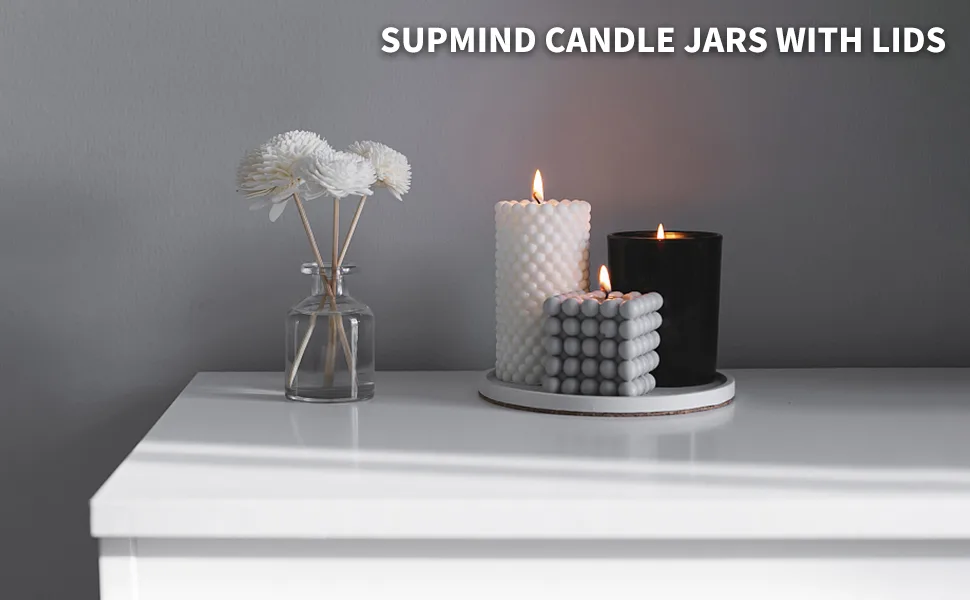 SUPMIND 12 Pack 10oz Glass Candle Jars with Lids and Sticky Labels, Empty Candle Jars for Making Candles Bulk Containers(Matte Black) Matte Black 10oz - product information 1