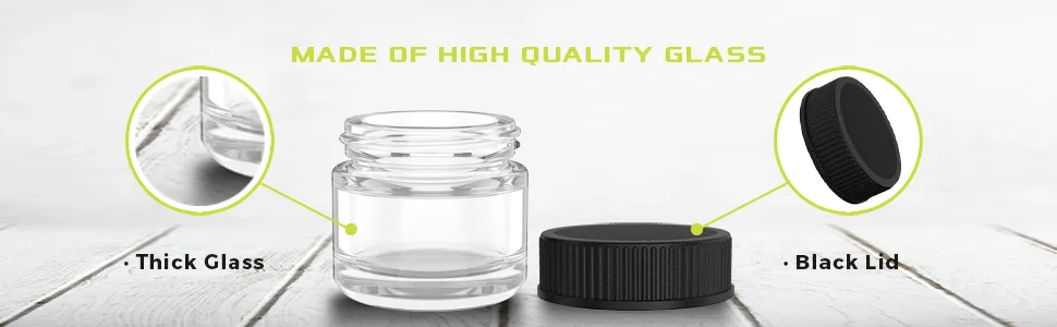 (200 Pack) 5ml Thick Glass Containers with Black Lids - Jars for Oil, Lip Balm, Wax, Cosmetics Clear Glass with Black Lid - 5ml Clear Glass Jars with Black Lids - 2