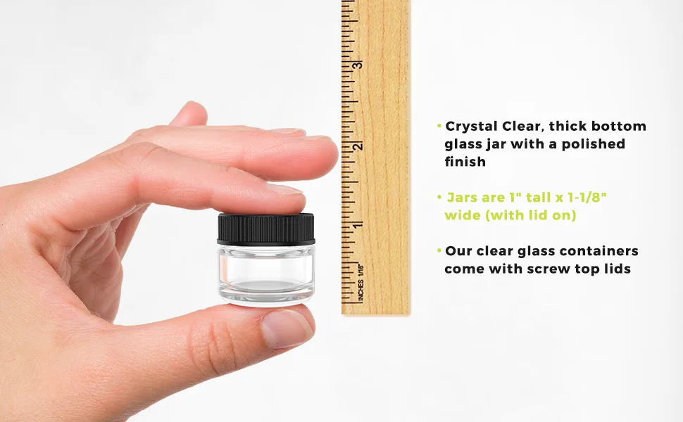 (200 Pack) 5ml Thick Glass Containers with Black Lids - Jars for Oil, Lip Balm, Wax, Cosmetics Clear Glass with Black Lid - 5ml Clear Glass Jars with Black Lids - 3