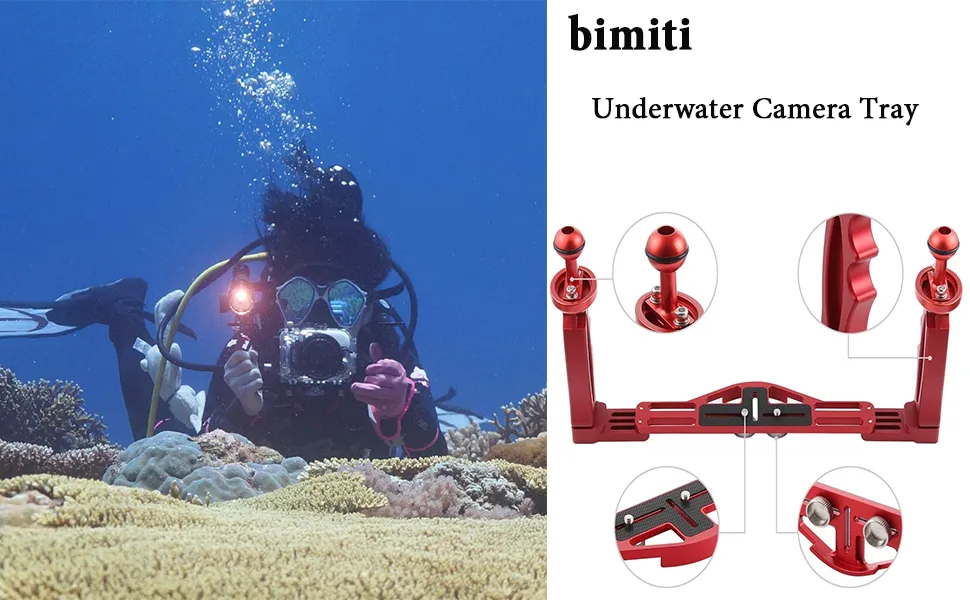 Dual Handle Underwater Camera Tray Extendable Aluminum Underwater Handle Tray Bracket with 2 Ball Handle, Video Light Stabilizer Tray for Camera Housing, Handle Grip Tray for Gopro Action Camera - product information 1