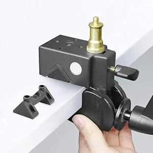 LimoStudio 2 Pack Super Clamp with Standard Metal Stud 1/4" & 3/8" Screw for Photo Video Studio, Multi Purpose Use, AGG3261 Black (2 Pack) - Mounting on the flat surface Use the rubber wedge to tighten more securely