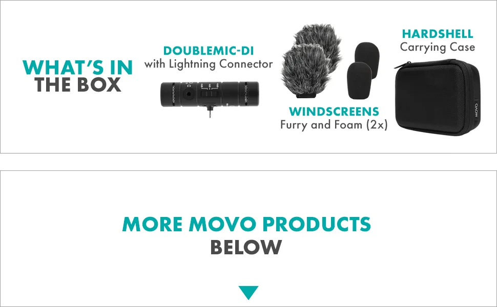Movo DoubleMic-DI Dual Capsule Microphone for iPhone- Two-Sided Cardioid Condenser iPhone Microphone for Video Recording- Professional Microphone for iPhone, iPad, iOS- Apple Lightning MFi Certified - movo