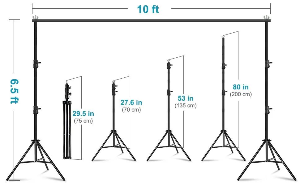 MsMk Photo Video Studio Backdrop Stand with 8 Spring & 4 Clips, 6.5ft x 10ft Adjustable Muslin Background Support System Kit with Sand Bag, Carry Bag for Photography Studio - STAND