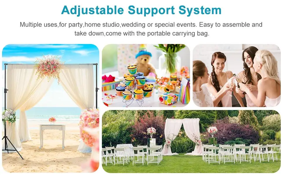 MsMk Photo Video Studio Backdrop Stand with 8 Spring & 4 Clips, 6.5ft x 10ft Adjustable Muslin Background Support System Kit with Sand Bag, Carry Bag for Photography Studio - USED