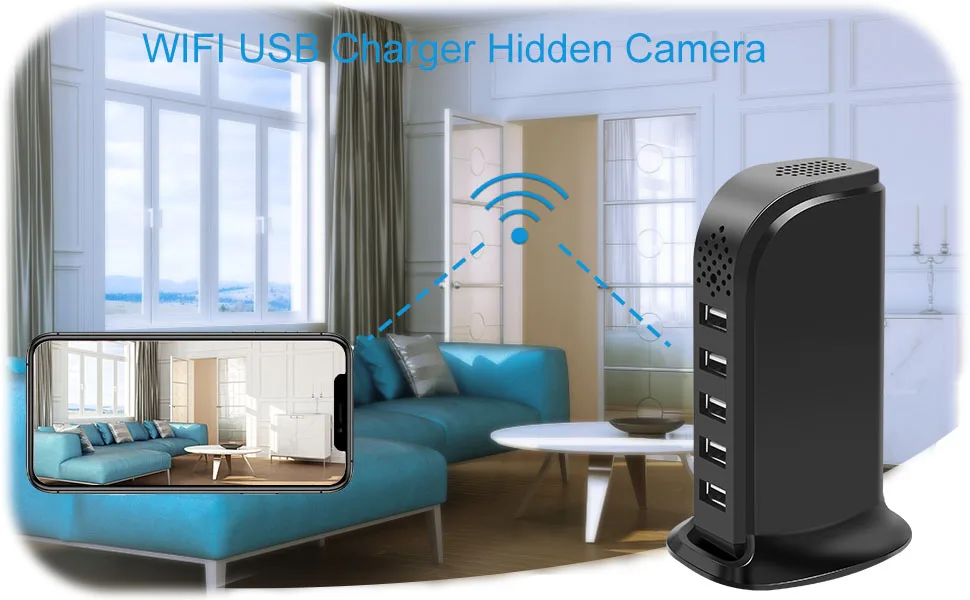 Hidden Camera USB Charger Camera WiFi USB Hub Spy Camera Nanny Cam HD Wireless Security Cameras Indoor USB Tower Covert Cam Motion Detection for Home Office Surveillance - wifi security camera