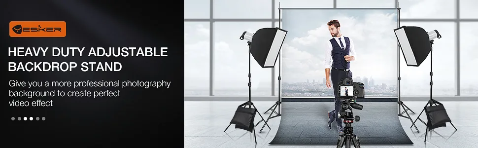 Yesker Photo Video Studio 10ft Adjustable Backdrop Stand, Background Support System Kit with Carry Bag for Photography Studio Parties Wedding 6.5x10ft - backdrop stand