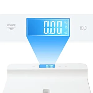 Leogreen Baby Scale, Multi-Function Digital Scale with Hold Function, 2 in 1 Toddler and Pet Scale, Blue Backlight, Height Track with Measuring Tape (Max: 59inch) and Weight (220lbs) - baby digital scale