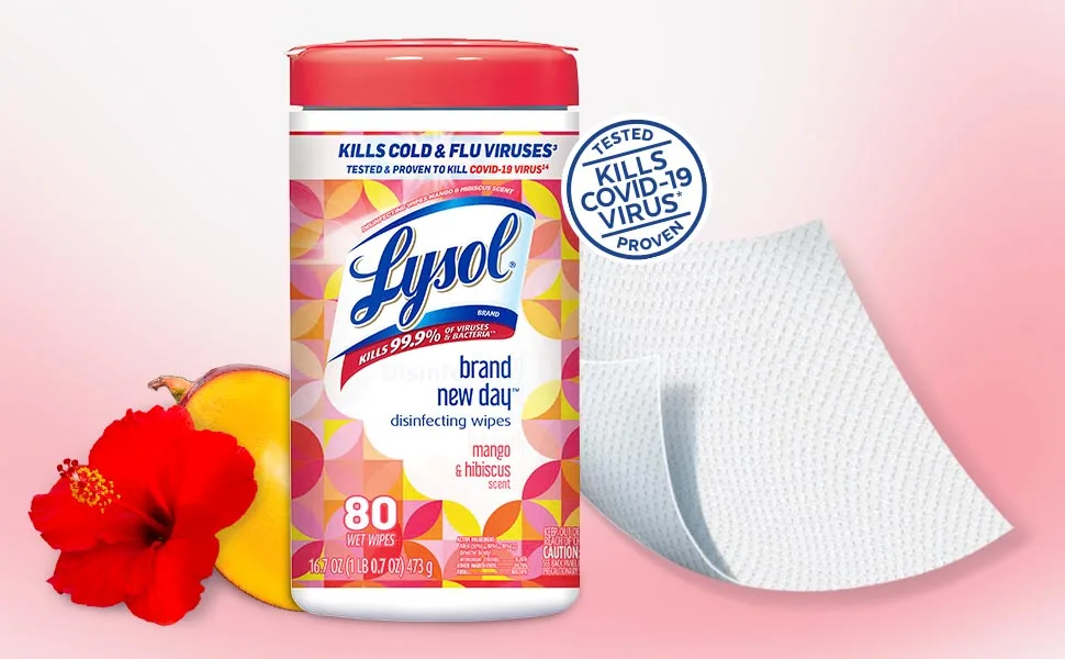 Lysol Disinfectant Wipes, Multi-Surface Disinfectant Cleaning Wipes, For Disinfecting and Cleaning, Mango & Hibiscus, 80 Count (Pack of 4) - Lysol Brand New Day Mango & Hibiscus 80ct Wipes