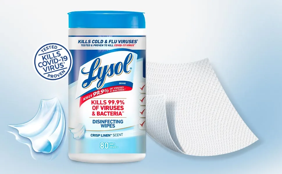 Lysol Disinfectant Wipes, Multi-Surface Disinfectant Cleaning Wipes, For Disinfecting and Cleaning, Crisp Linen, 80 Count (Pack of 4) - Lysol Wipes Crisp Linen 80ct