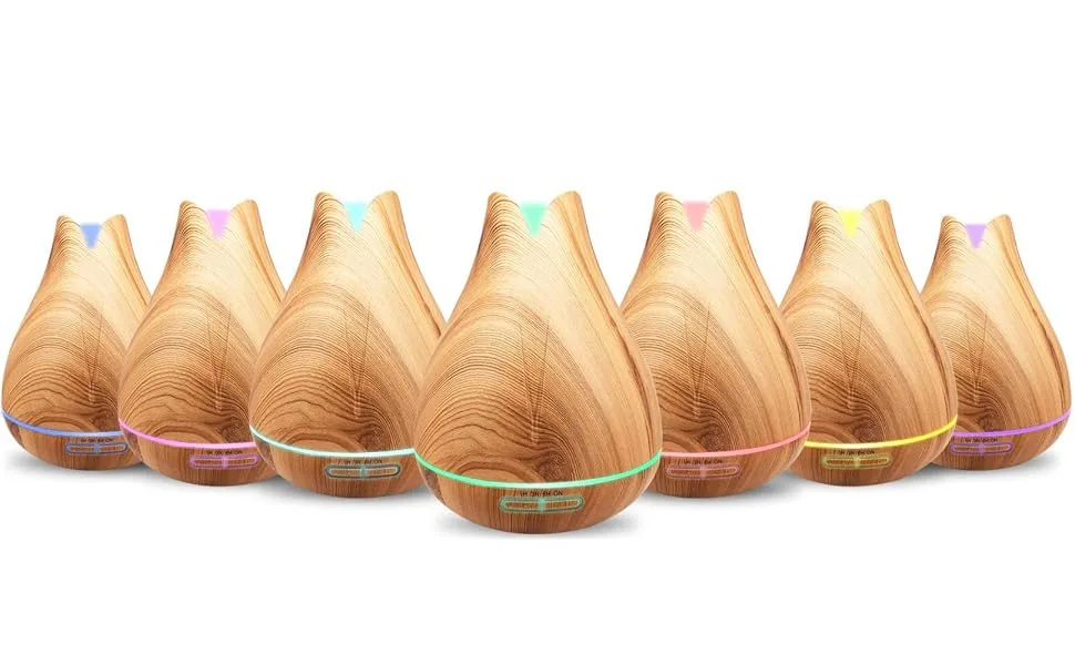 Aromatherapy Essential Oil Diffuser Gift Set - 400ml Ultrasonic Diffuser with 20 Essential Plant Oils - 4 Timer & 7 Ambient Light Settings - Therapeutic Grade Essential Oils Light Wood Diffuser + 20 Essential Oils - product information 10