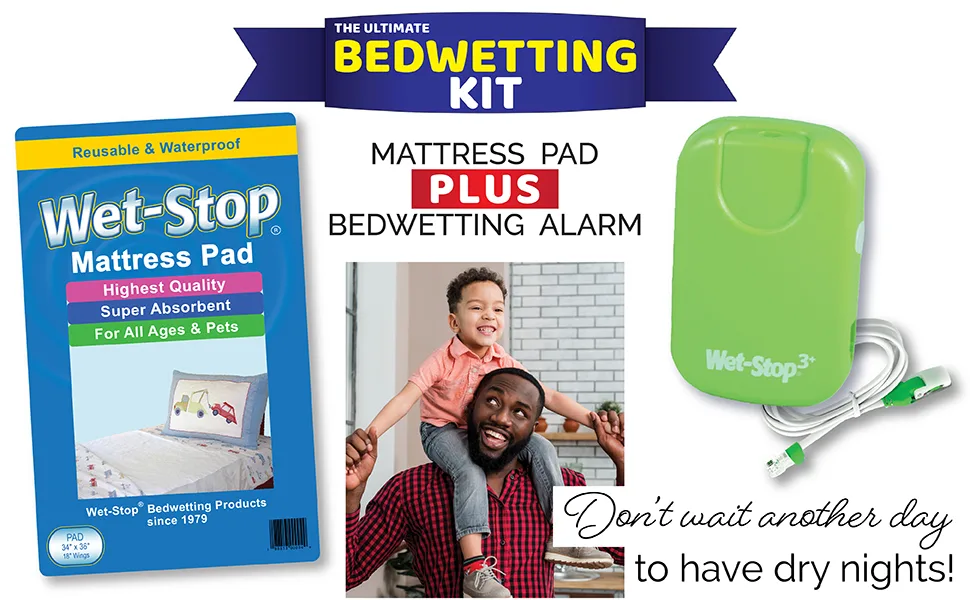 Wet-Stop3 Kit: Bedwetting Enuresis Alarm with Waterproof Bed Pad for Boys and Girls - Bedwetting kit, waterproof washable mattress pad, bedwetting alarm, dry nights, bedwetting help