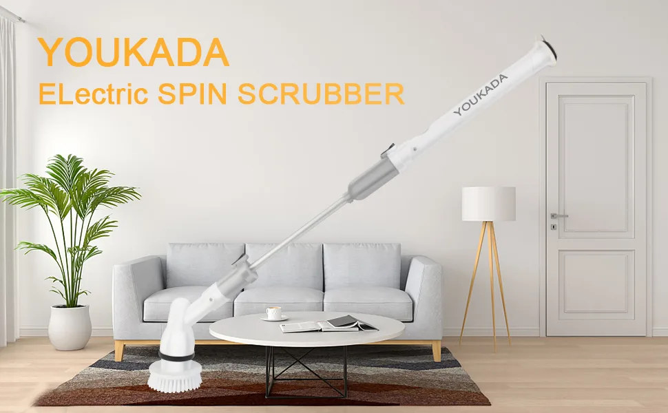 YOUKADA Power Spin Scrubber, Electric Spin Scrubber for Home and Kitchen, Super Cleaning Brush with 3 Brush Heads and 1 Extension Arm (Gray) - spin scrubber