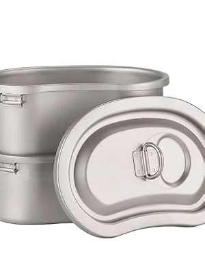 ATiAP Titanium Canteen Mess Kit with Folding Handle Hanging Ring Ultralight Portable for Lunch Outdoor Camping Hiking - ATiAP Titanium Canteen Mess Kit 750ml & 380ml Pot