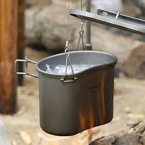 ATiAP Titanium Canteen Mess Kit with Folding Handle Hanging Ring Ultralight Portable for Lunch Outdoor Camping Hiking - ATiAP Titanium Canteen Mess Kit 750ml & 380ml Pot