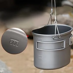 ATiAP Titanium Canteen Mess Kit with Folding Handle Hanging Ring Ultralight Portable for Lunch Outdoor Camping Hiking - ATiAP Titanium Canteen Mess Kit 750ml & 380ml Pot