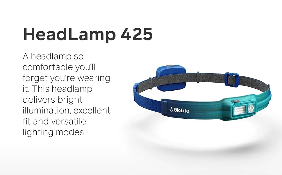 BioLite, HeadLamp 425 - USB-C Rechargeable HeadLamp MIDNIGHT GREY - HeadLamp 425 comfortable bright illumination excellent fit versatile lighting modes