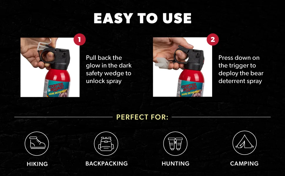 Counter Assault 10.2 Oz Bear Spray in Partial Blister - backpacking crosscountry PNW campground tent women summer fight safety deployment wildcat country