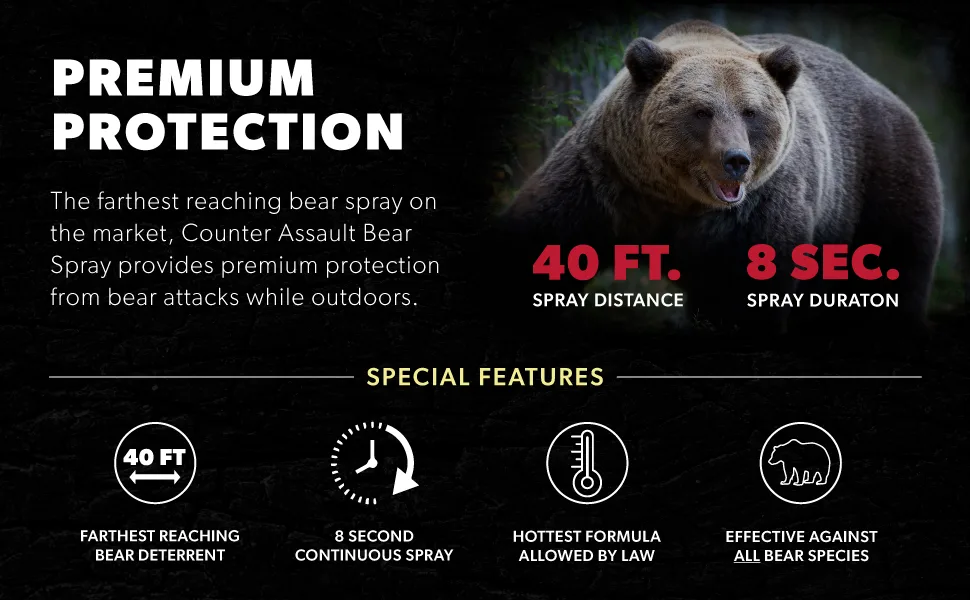 Counter Assault 10.2 Oz Bear Spray in Partial Blister - camping hiking trail formula effective powerful strong protection hunting bushcraft forest distance