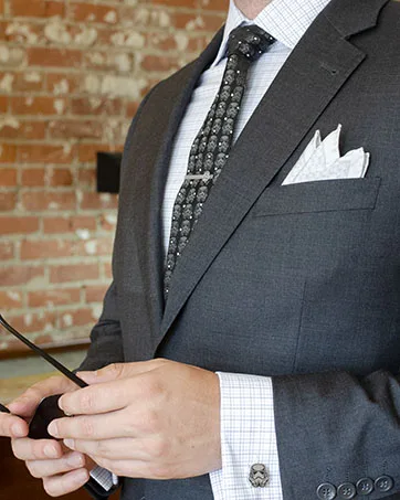 Cufflinks Inc. Greek Coffee Cufflinks - Man wearing a suit and tie