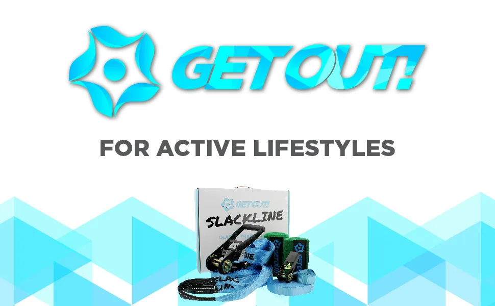 Get Out! Slackline Beginner Kit for Kids and Adults  Classic Slackline with Training Line Complete Kit - product information 1