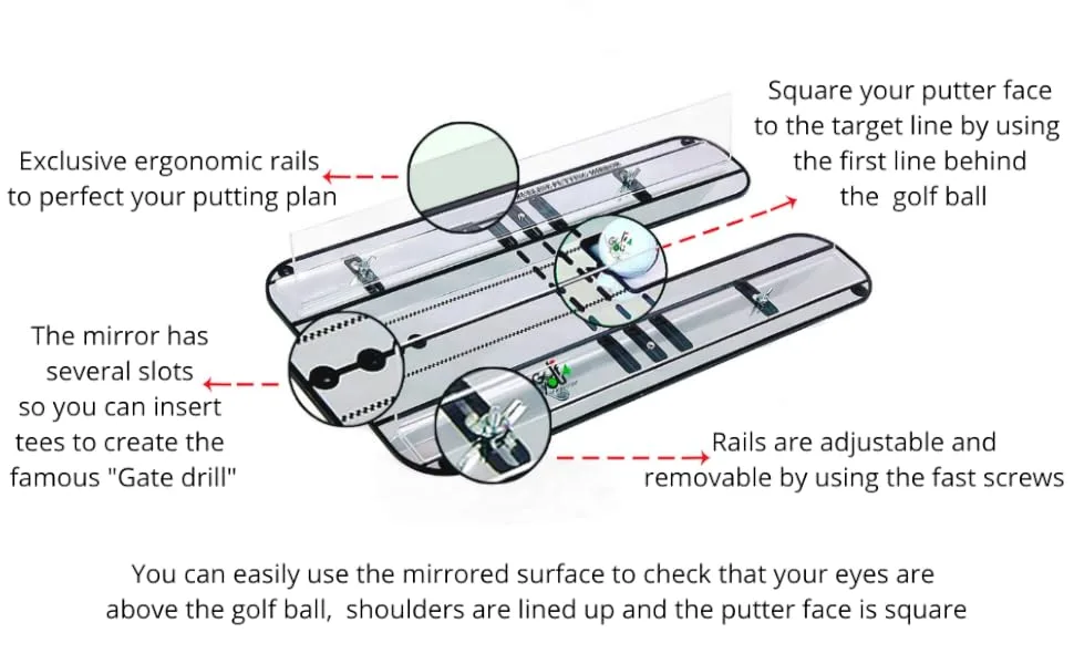 Premium Golf Alignment Mirror - All in One Value Pack Golf Putting Practice Aids to Improve All Aspects of Your Short Game - golf mirror