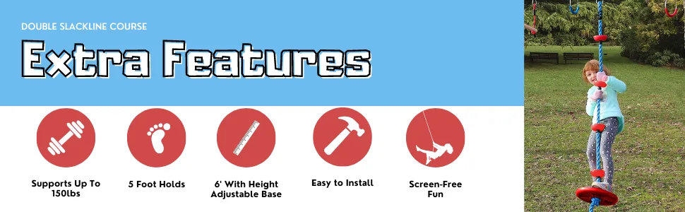 Lily's Things Climbing Rope Swing for Kids | Ninja Warrior Accessories for Double Slackline Obstacle Course | Easy Attachment to Most Any Home Playground Equipment Sets - extra features
