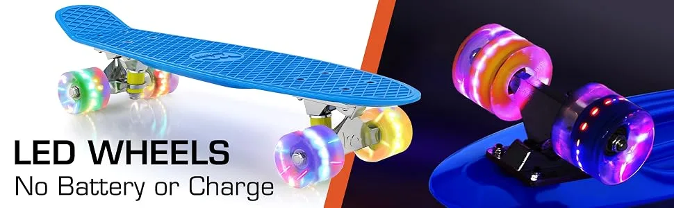 M Merkapa 22" Inch Complete Mini Cruiser Skateboard with Colorful LED Light up Wheels for Beginners Youths Boys Kids 15 Blue - led skateboard